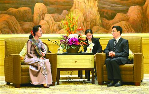 韩正会见由昂山素季率领的缅甸全国民主联盟代表团