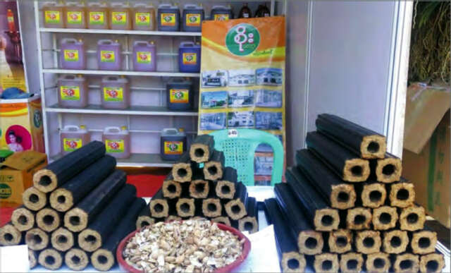 马奎市利用丢弃的花生壳制成燃料块