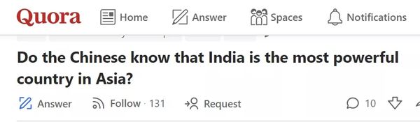 “印度是亚洲最强大的国家，你们中国人不知道吗？”