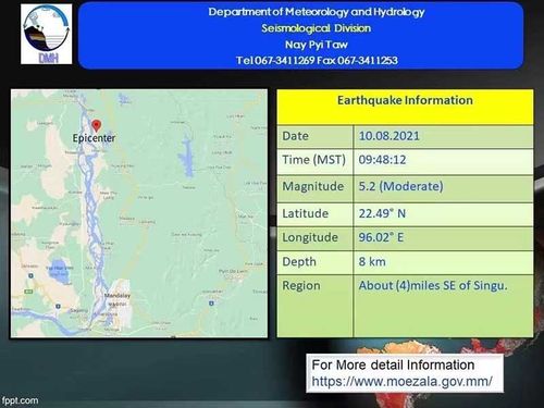 缅甸中部发生5.2级地震 曼德勒等地有较强震感