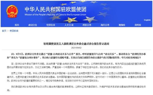 欧洲议会外委会通过涉台报告，中国使团驳斥