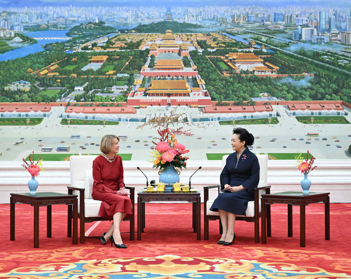 彭丽媛同德国总统夫人比登本德茶叙